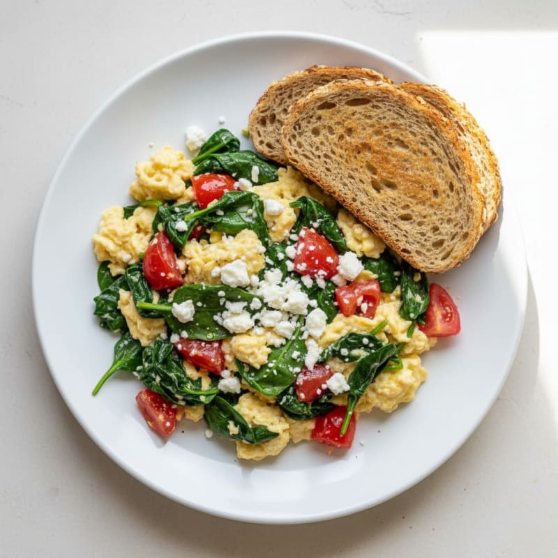 Egg White Spinach Scramble with Feta and Tomato