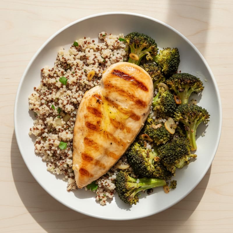 Grilled Chicken Breast with Quinoa and Roasted Broccoli