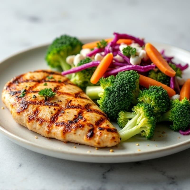 Grilled Chicken Breast with Crunchy Broccoli Slaw