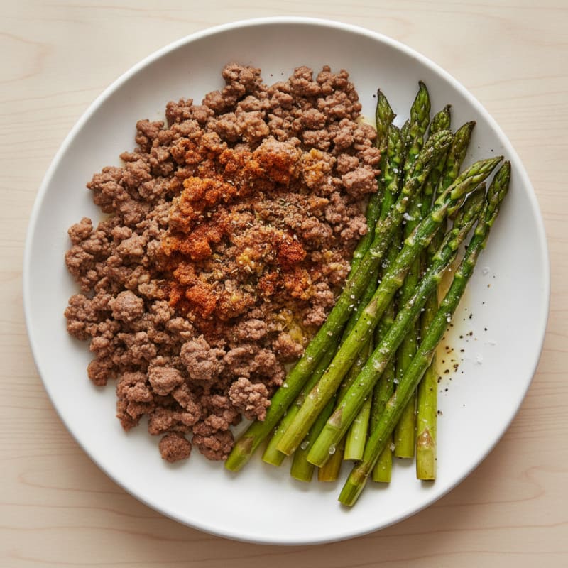 Ground Beef Skillet with Roasted Asparagus