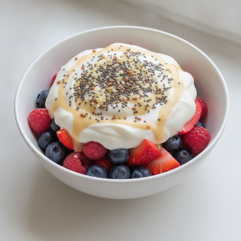 Greek Yogurt Protein Parfait with Mixed Berries and Chia Seeds