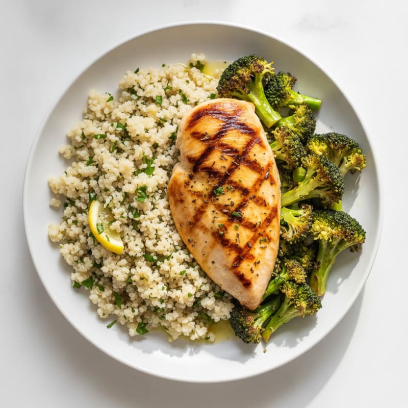 Grilled Chicken Breast with Quinoa and Roasted Broccoli