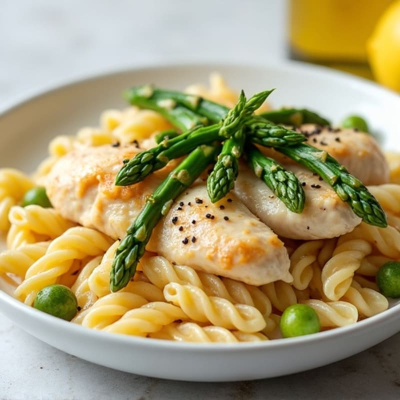 Creamy Lemon Chicken Whole Wheat Pasta with Asparagus