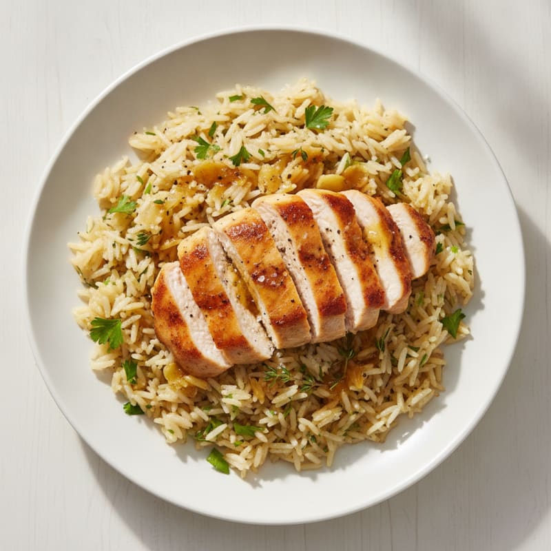 Savory Herbed Rice Pilaf with Seared Chicken