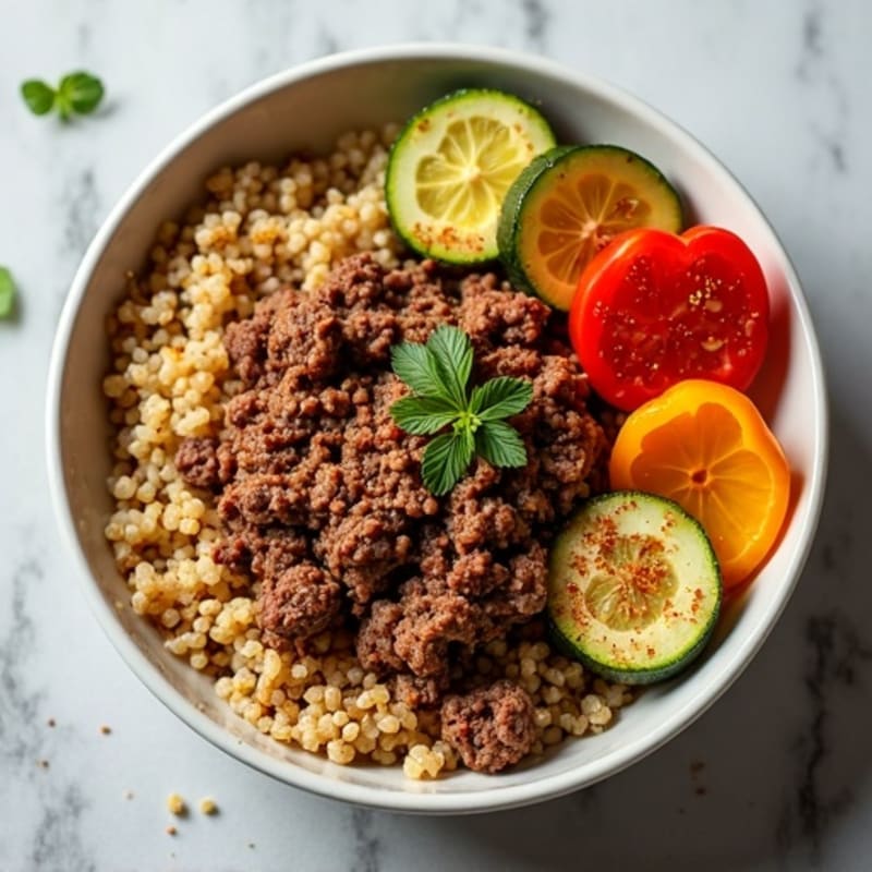 Spiced Lean Ground Beef Bowl with Roasted Vegetables and Quinoa