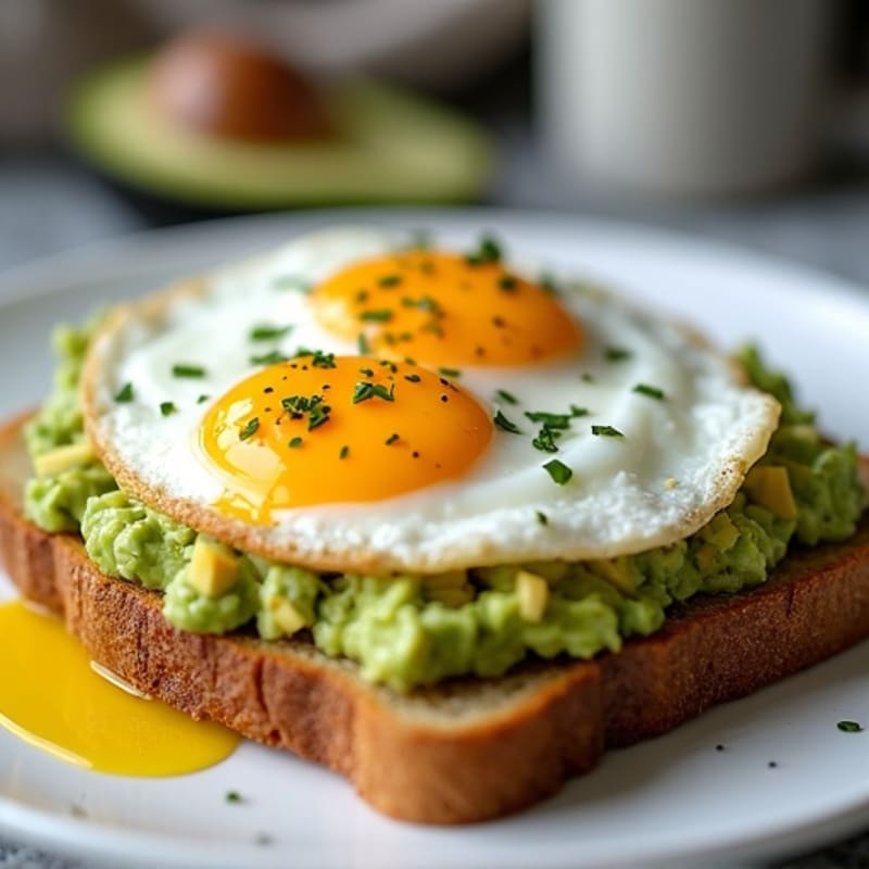 Pan-Seared Egg with Creamy Avocado and Crispy Whole Grain Toast