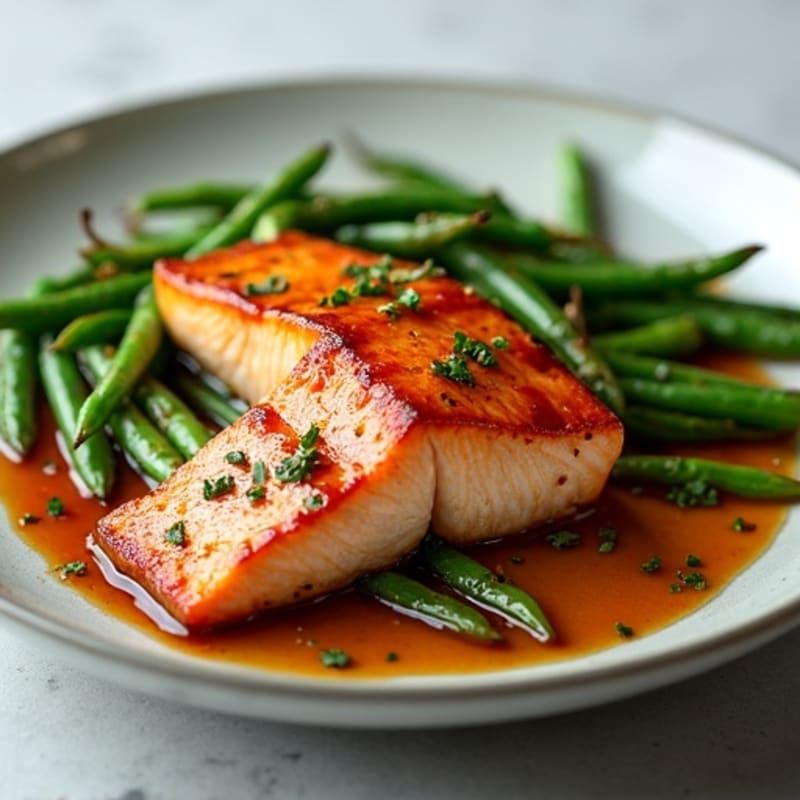 Baked Teriyaki Glazed Salmon with Roasted Green Beans