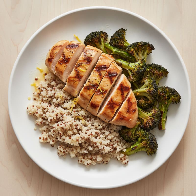 Grilled Chicken Breast with Quinoa and Roasted Broccoli