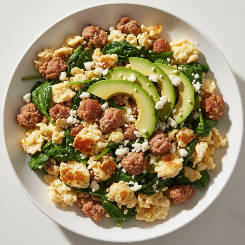 Egg White and Turkey Sausage Scramble with Spinach