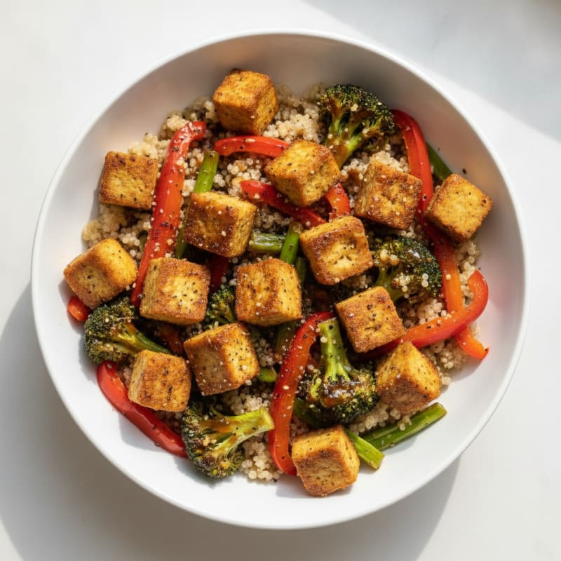 Pumfu Quinoa Bowl with Roasted Vegetables
