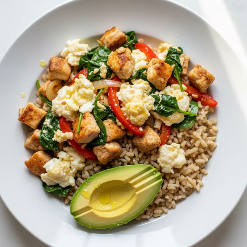 Chicken and Vegetable Scramble with Brown Rice