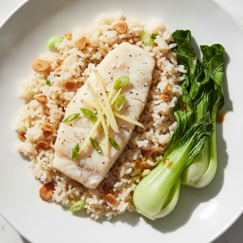 Ginger-Steamed Fish with Garlic Rice