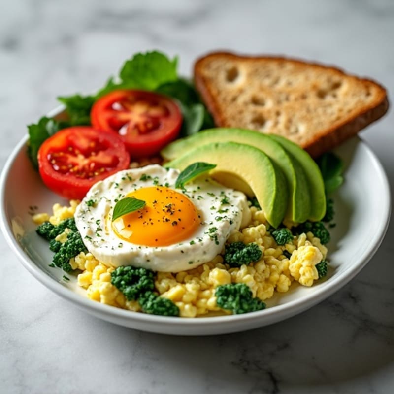 Egg White Spinach Scramble with Cottage Cheese and Fresh Tomatoes