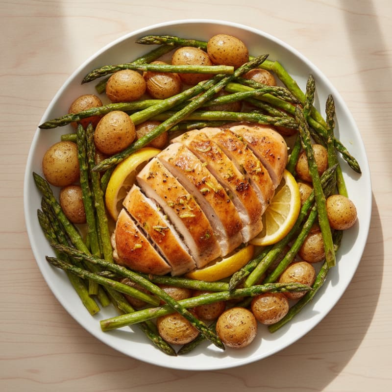Lemon Herb Roasted Chicken with Asparagus