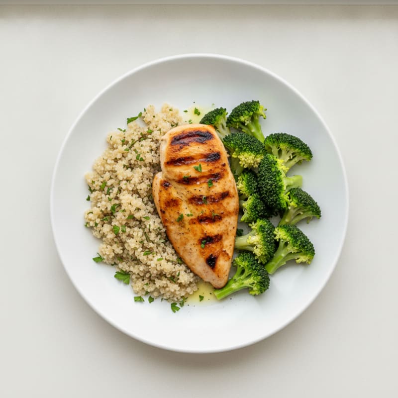 Grilled Chicken Breast with Quinoa and Steamed Broccoli