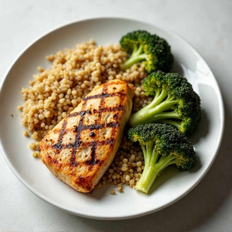 Grilled Chicken Breast with Quinoa and Roasted Broccoli