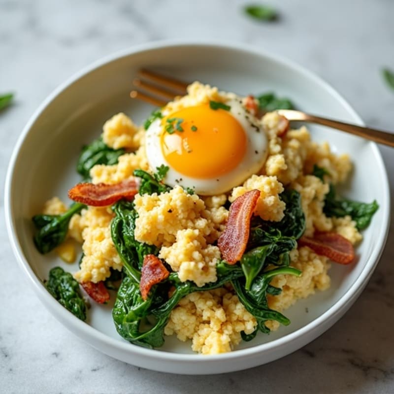 Cottage Cheese Scramble with Spinach and Turkey Bacon