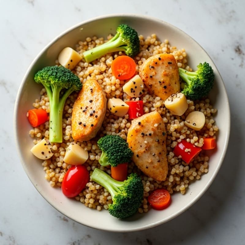 Ginger-Garlic Chicken Quinoa Stir-Fry with Garden Vegetables