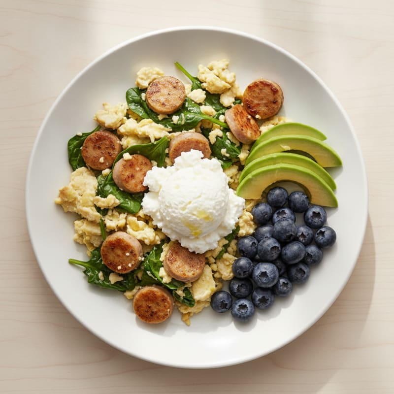 Egg White and Turkey Sausage Scramble with Cottage Cheese