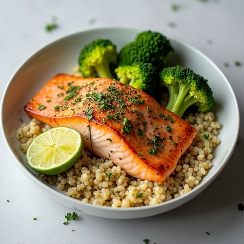 Herb-Roasted Salmon with Steamed Quinoa and Roasted Broccoli