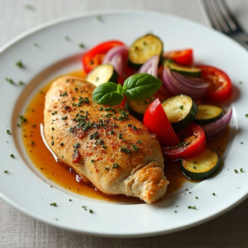 Herb-Crusted Pan Seared Chicken with Roasted Vegetables