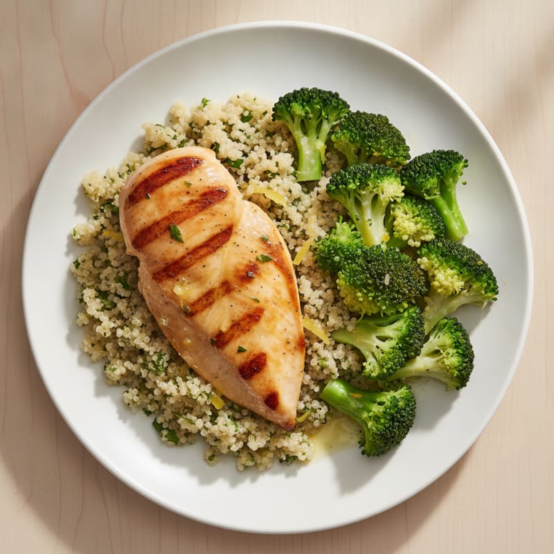 Grilled Chicken Breast with Quinoa and Steamed Broccoli
