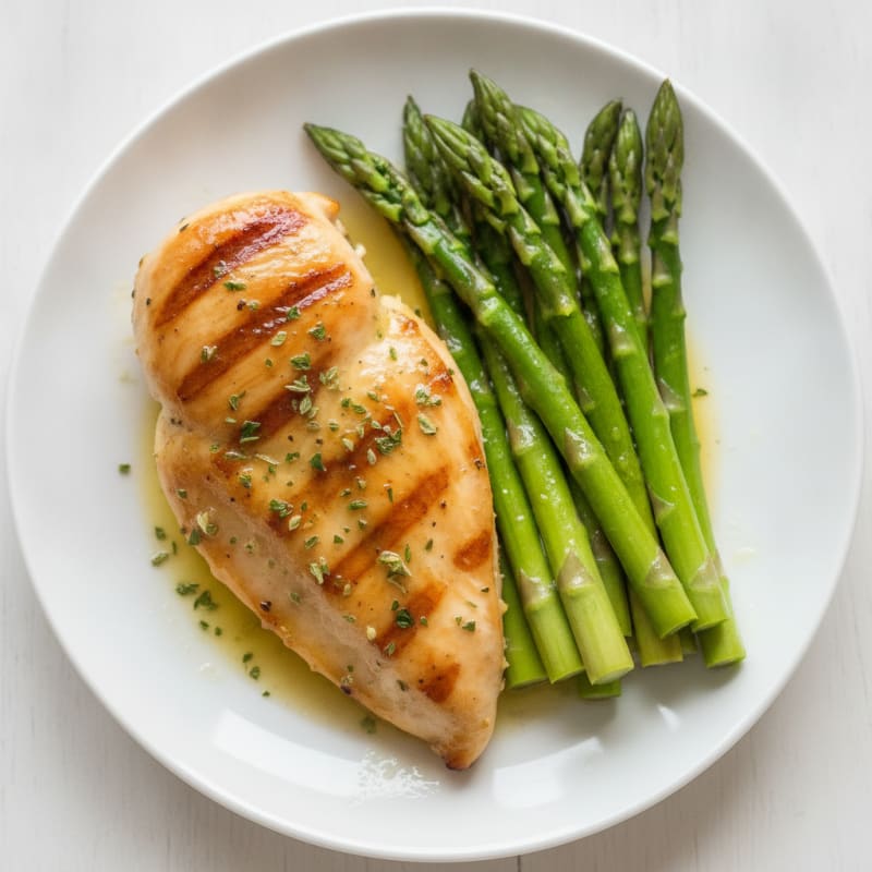 Lemon Herb Grilled Chicken Breast with Steamed Asparagus