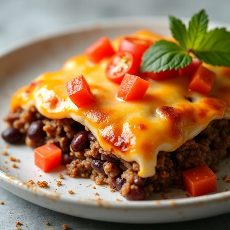 Crispy Baked Lean Ground Beef and Black Bean Tortilla Casserole with Melty Cheese