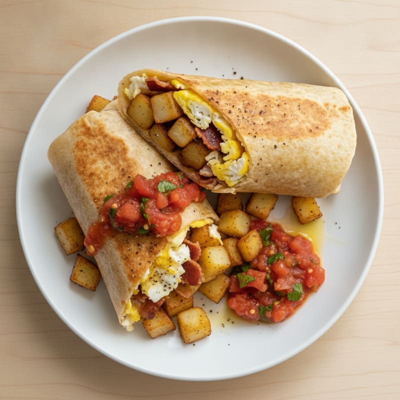 Bacon Scramble Breakfast Burrito with Salsa