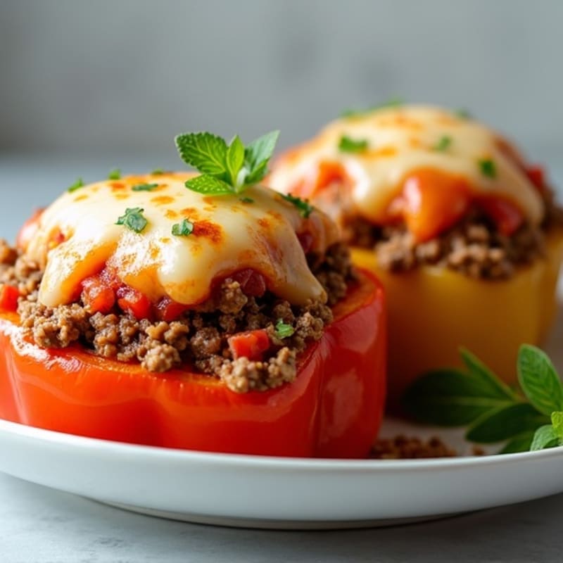 Lean Ground Turkey and Beef Stuffed Bell Peppers with Crispy Provolone Topping