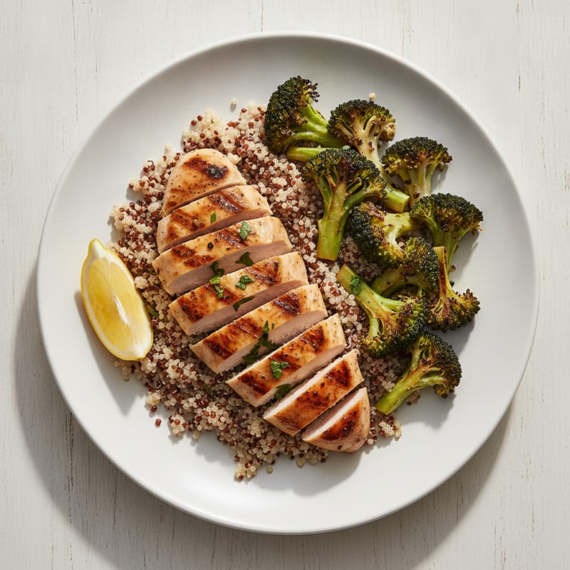 Grilled Chicken Breast with Quinoa and Roasted Broccoli