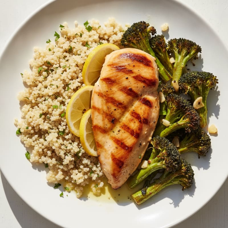Grilled Chicken Breast with Quinoa and Roasted Broccoli