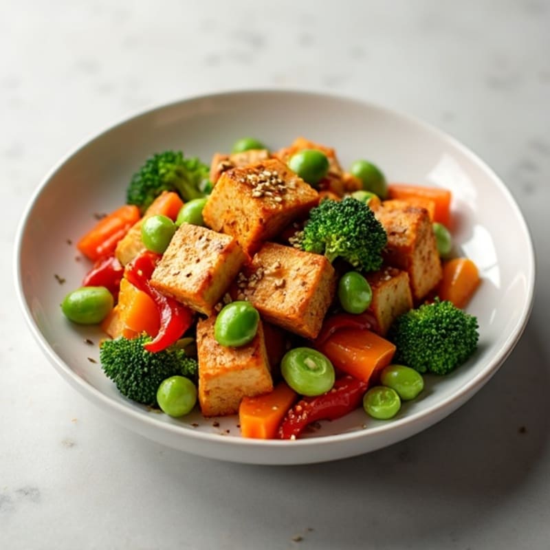 Crispy Sesame Tofu and Fresh Vegetable Stir-Fry