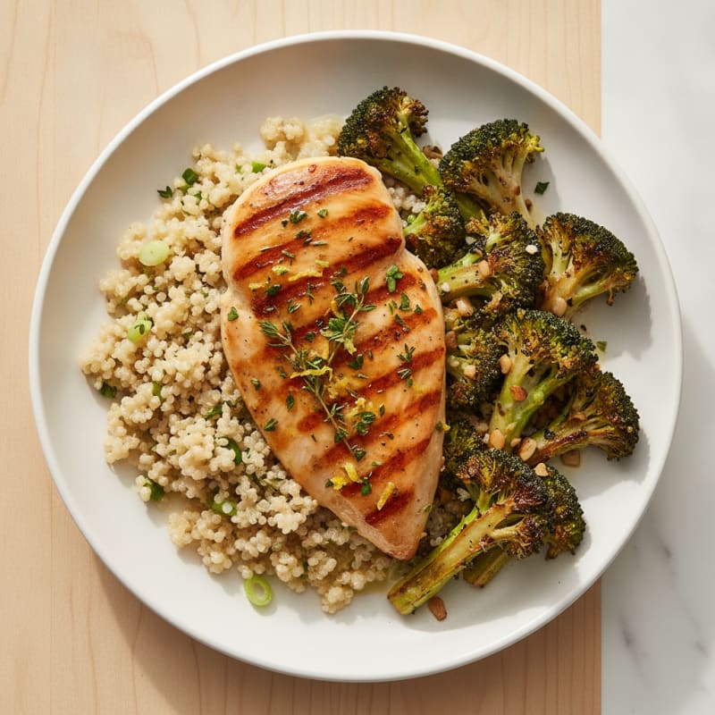 Grilled Chicken Breast with Quinoa and Roasted Broccoli