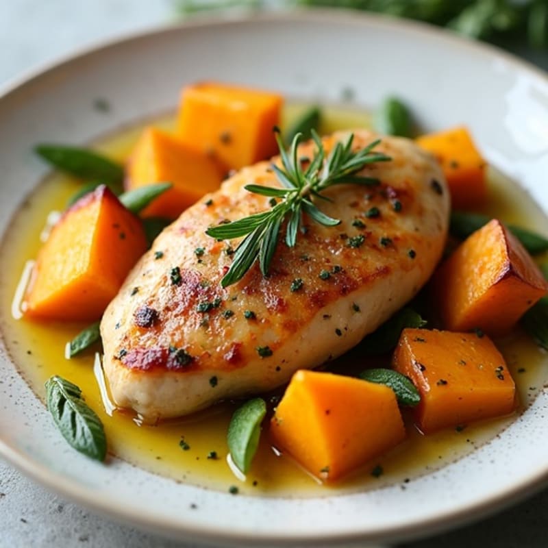 Roasted Butternut Squash and Chicken with Fresh Herbs