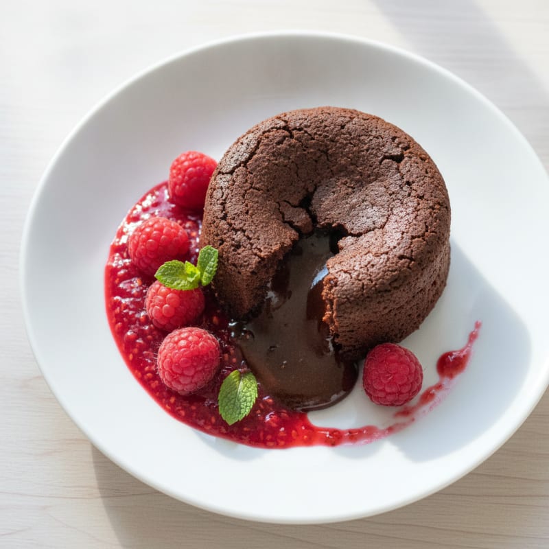 Chocolate Lava Cake with Raspberry Coulis