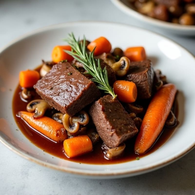 Tender Red Wine Braised Beef with Mushrooms and Carrots