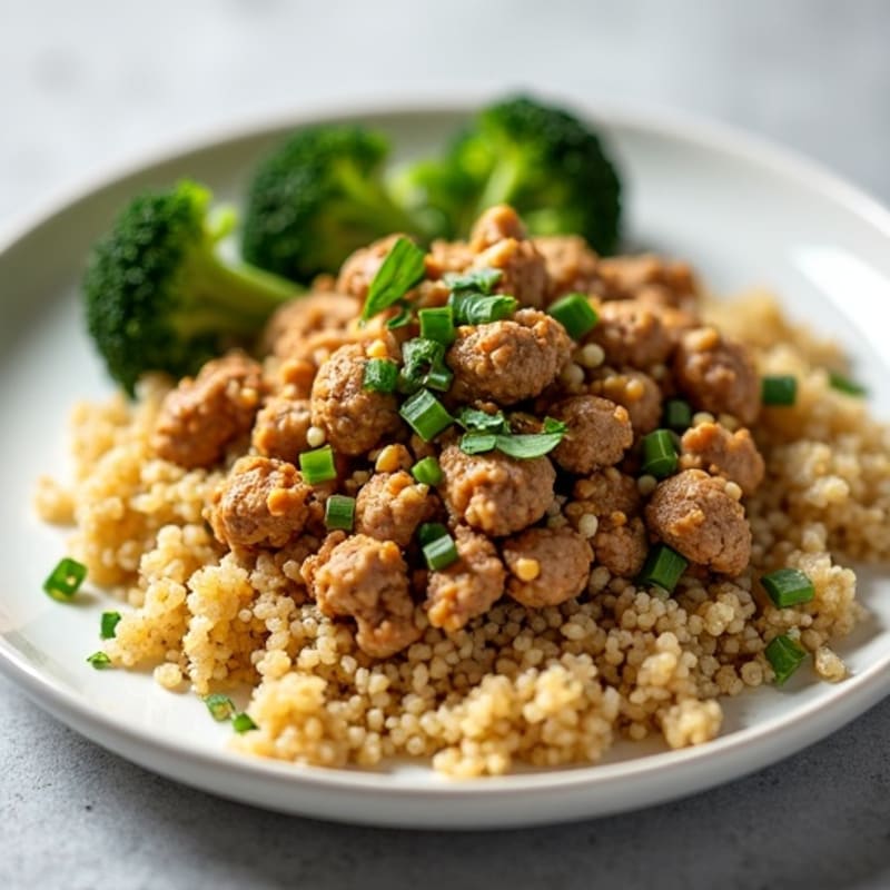 Lean Ground Turkey with Fluffy Quinoa and Crispy Roasted Broccoli