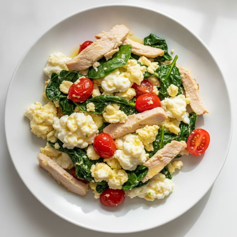 Egg White and Spinach Scramble with Turkey Breast
