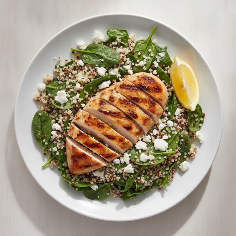 Grilled Chicken Breast with Fresh Spinach and Quinoa Salad