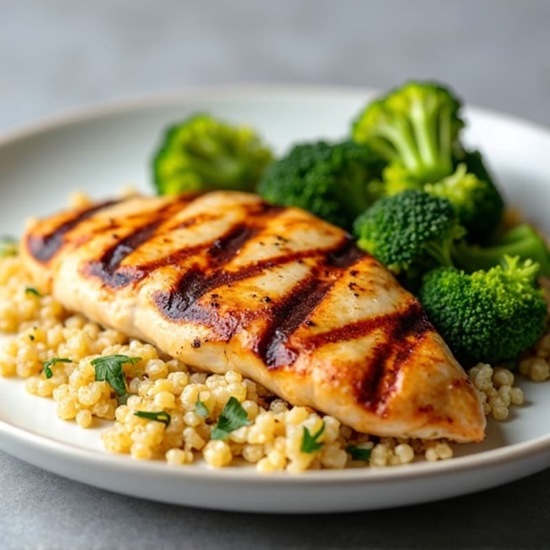 Grilled Chicken Breast with Quinoa and Roasted Broccoli