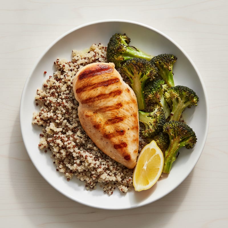 Grilled Chicken Breast with Roasted Broccoli and Quinoa