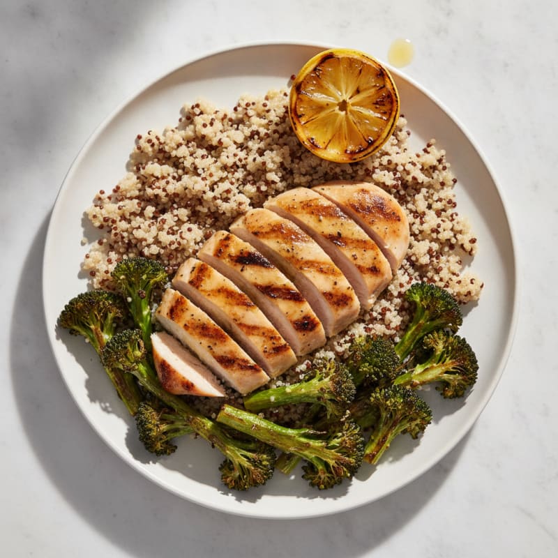 Grilled Chicken Breast with Quinoa and Roasted Broccoli