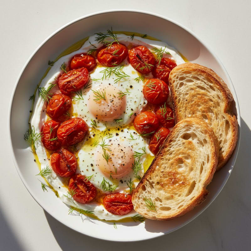 Baked Eggs with Roasted Tomatoes and Yogurt