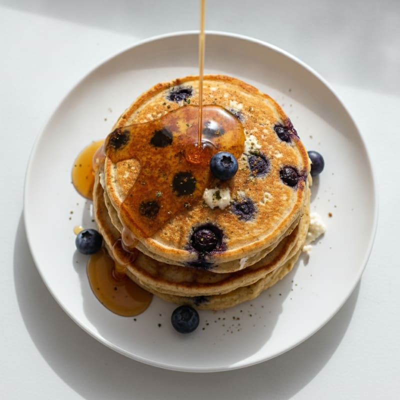 Blueberry Ricotta Pancakes with Maple Syrup