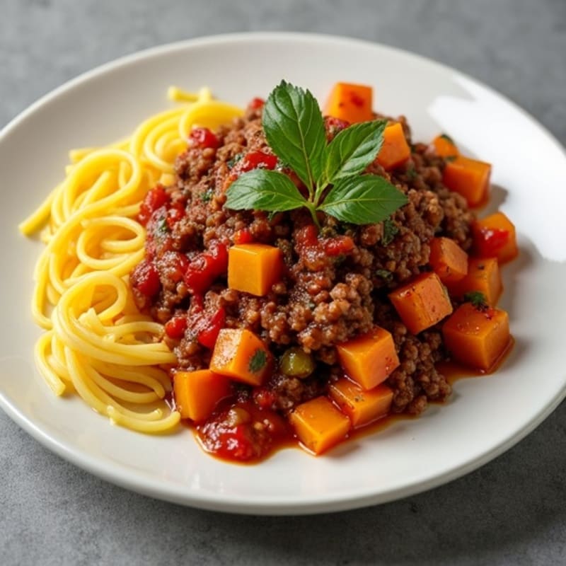 Hearty Lean Ground Elk and Vegetable Marinara with Roasted Butternut Squash and Spaghetti Squash