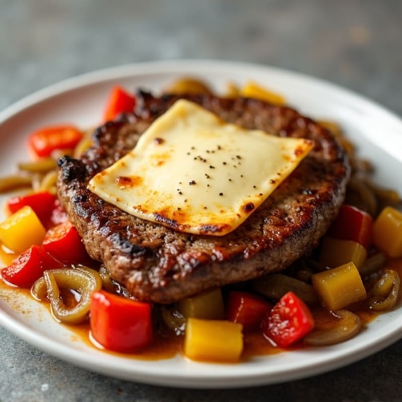 Skillet Seared Lean Steak with Sautéed Peppers, Onions, and Melty Provolone