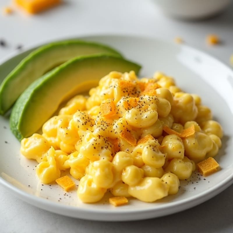 Creamy Scrambled Eggs with Fresh Avocado and Sharp Cheddar