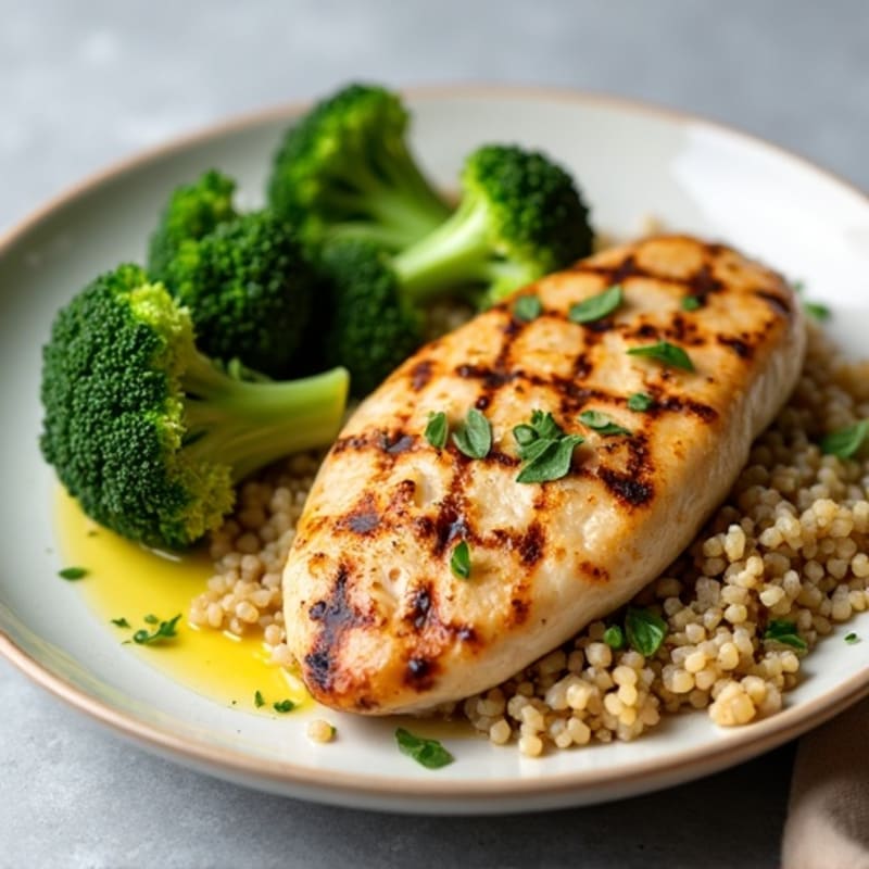 Grilled Chicken Breast with Quinoa and Roasted Broccoli