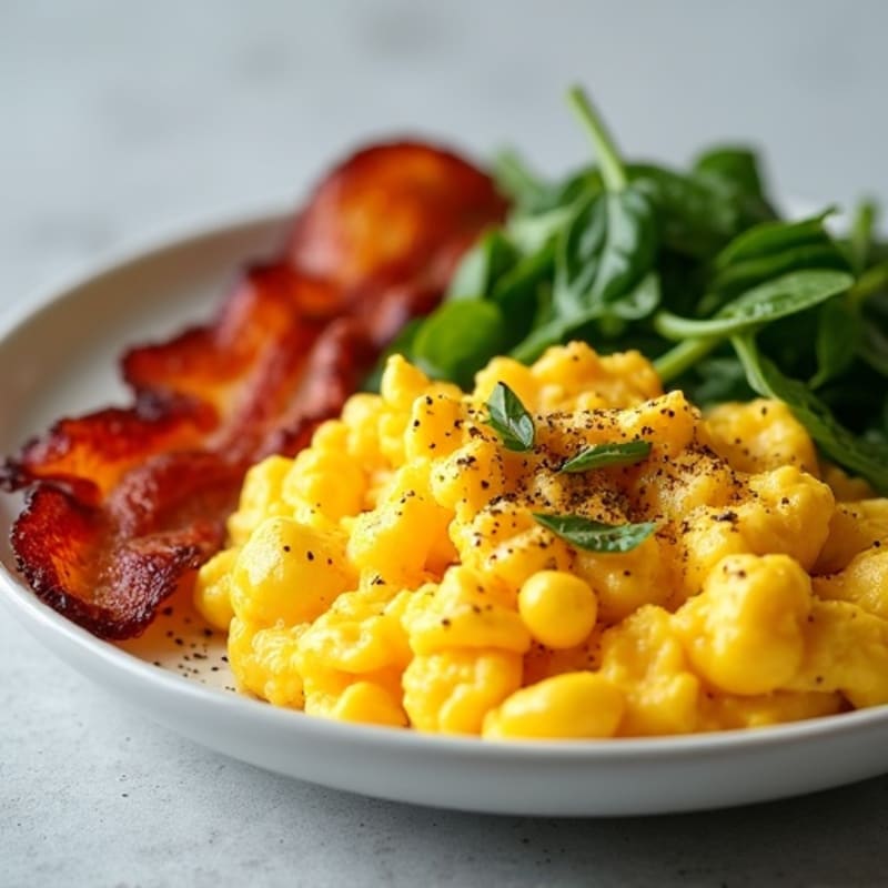 Fluffy Scrambled Eggs with Crispy Turkey Bacon